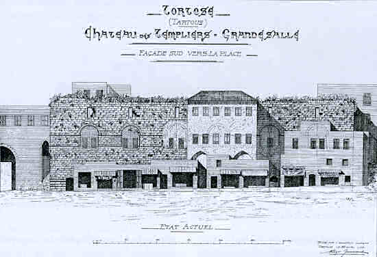 Tortose, vue de la grande salle en 1920 - image C. Enlart